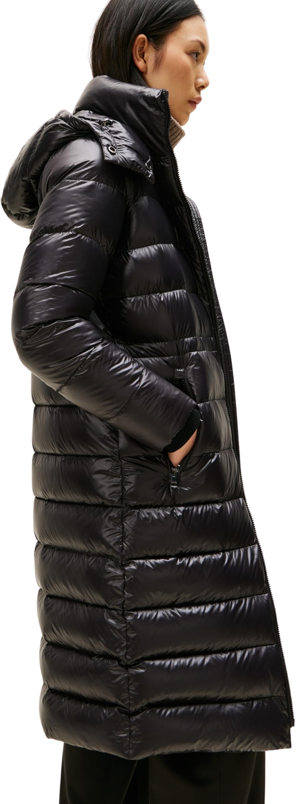 Abrigo acolchado Mujer Gloss Down Waist Maxi con cuello alto, Negro (Black), M