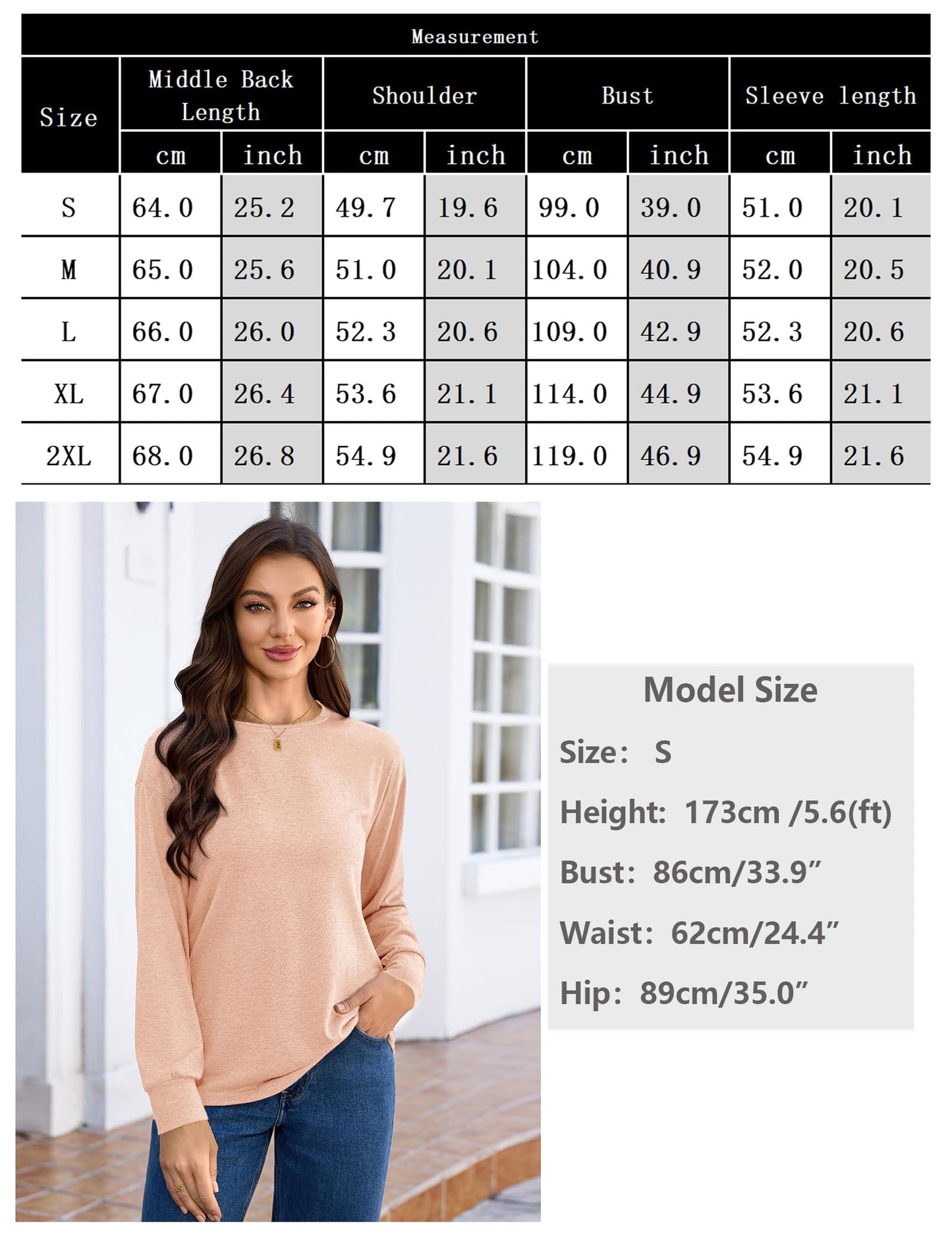 Totatuit Top Mujer Otoño Invierno Cuello Redondo Manga Larga Algodón Elástico Estilo Casual Chic Diario Albaricoque Rosado,S