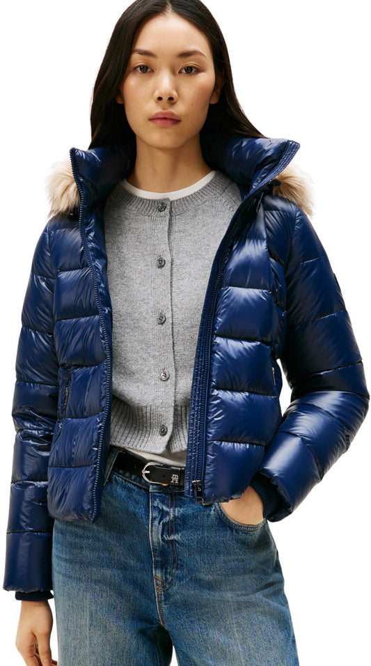 Cazadora acolchada Mujer Gloss Down Slim con borreguito, Azul (Dark Night Navy), S