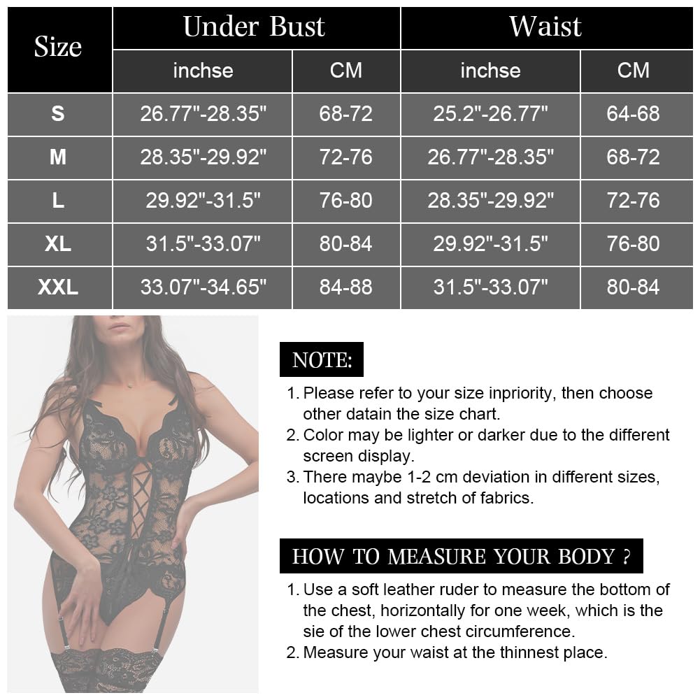 AUYAO Lencería Mujer Sexy con Ligueros y Tanga, Lencería Atrevida para Fiesta y Luna de Miel, Encaje Transparente, Negro