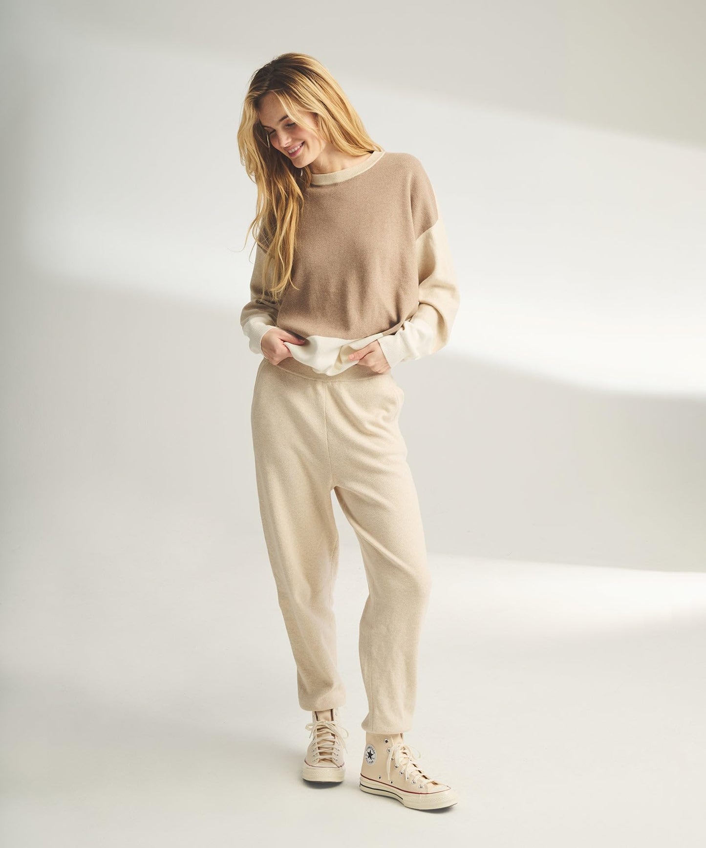 - Sudadera de algodón y cachemira para mujer, Oatmeal Combo, M