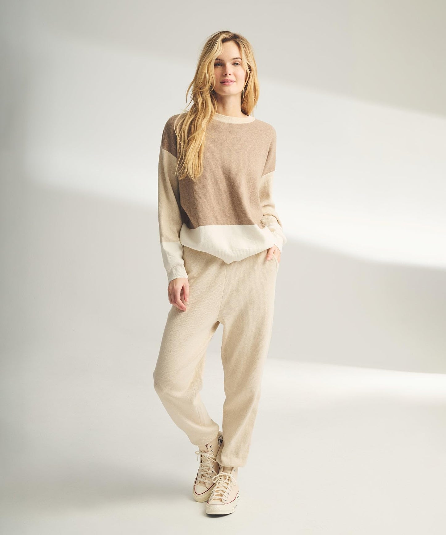 - Sudadera de algodón y cachemira para mujer, Oatmeal Combo, M