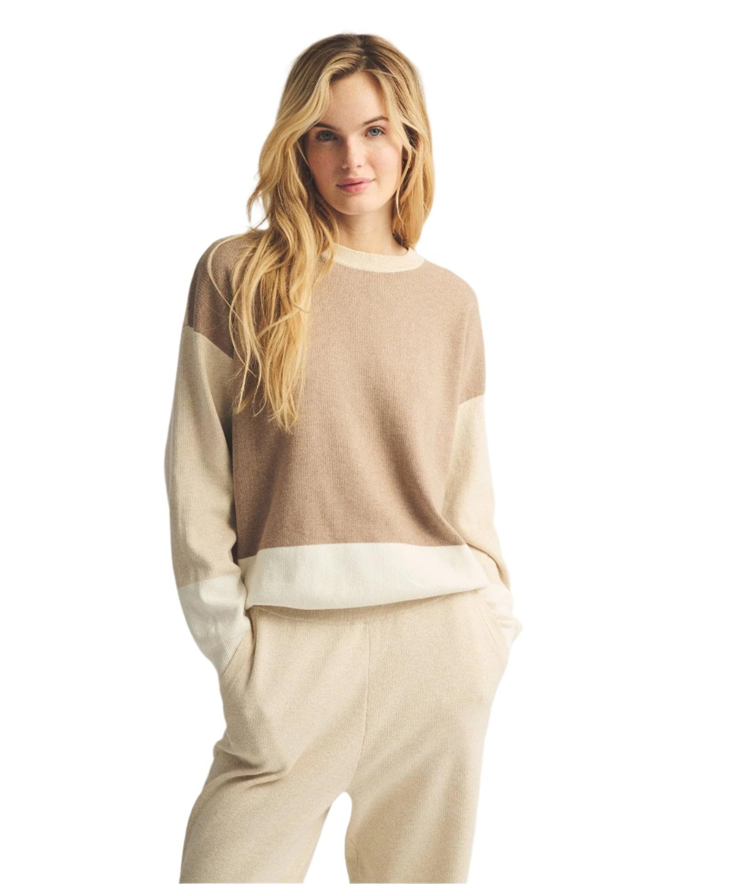 - Sudadera de algodón y cachemira para mujer, Oatmeal Combo, M