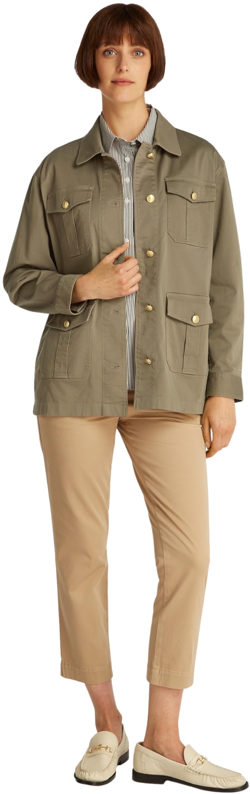 Chaqueta tipo camisa Mujer Gold Button Utility con bolsillos en el pecho, Marrón (Tundra Brown), XXL