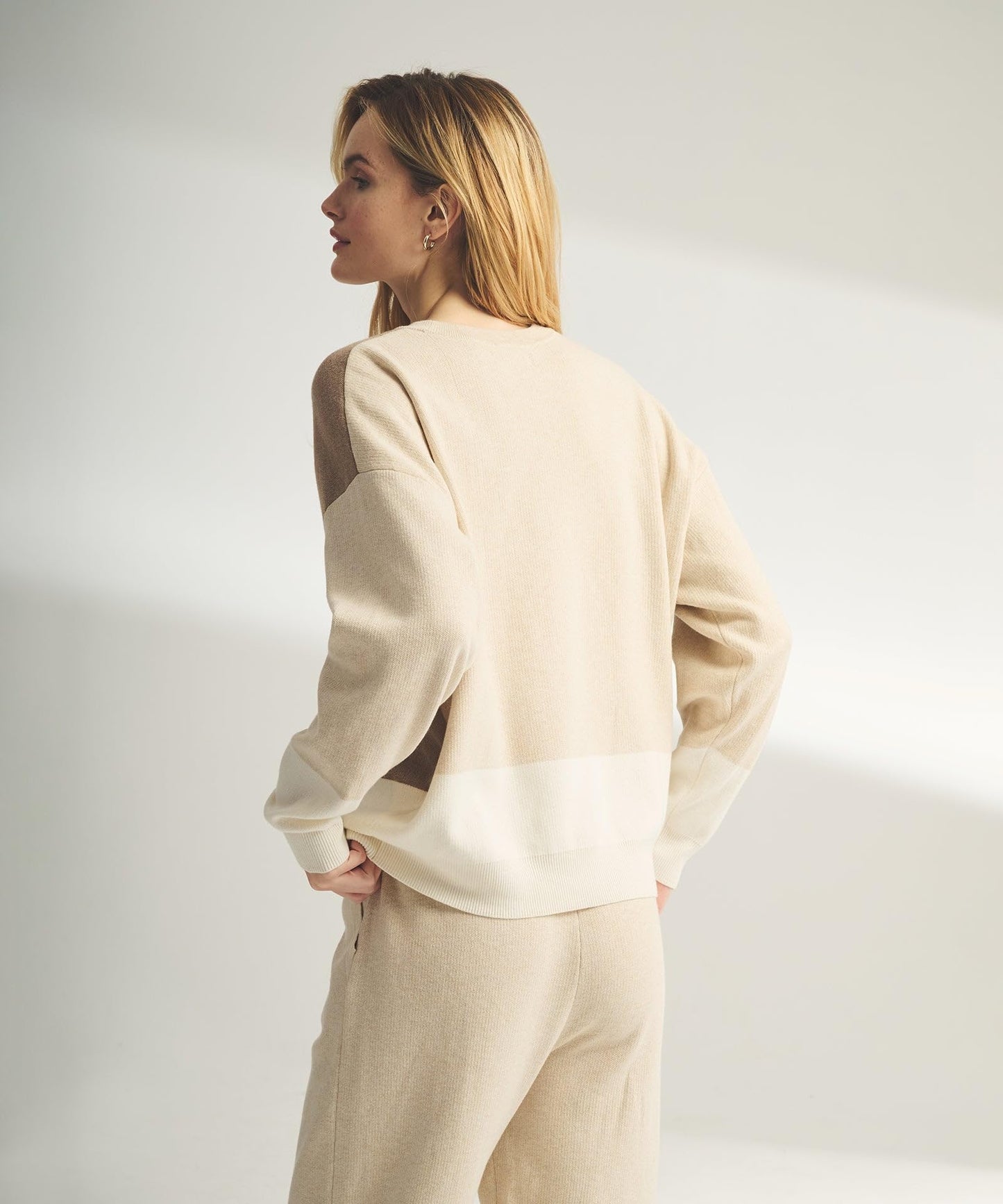 - Sudadera de algodón y cachemira para mujer, Oatmeal Combo, M