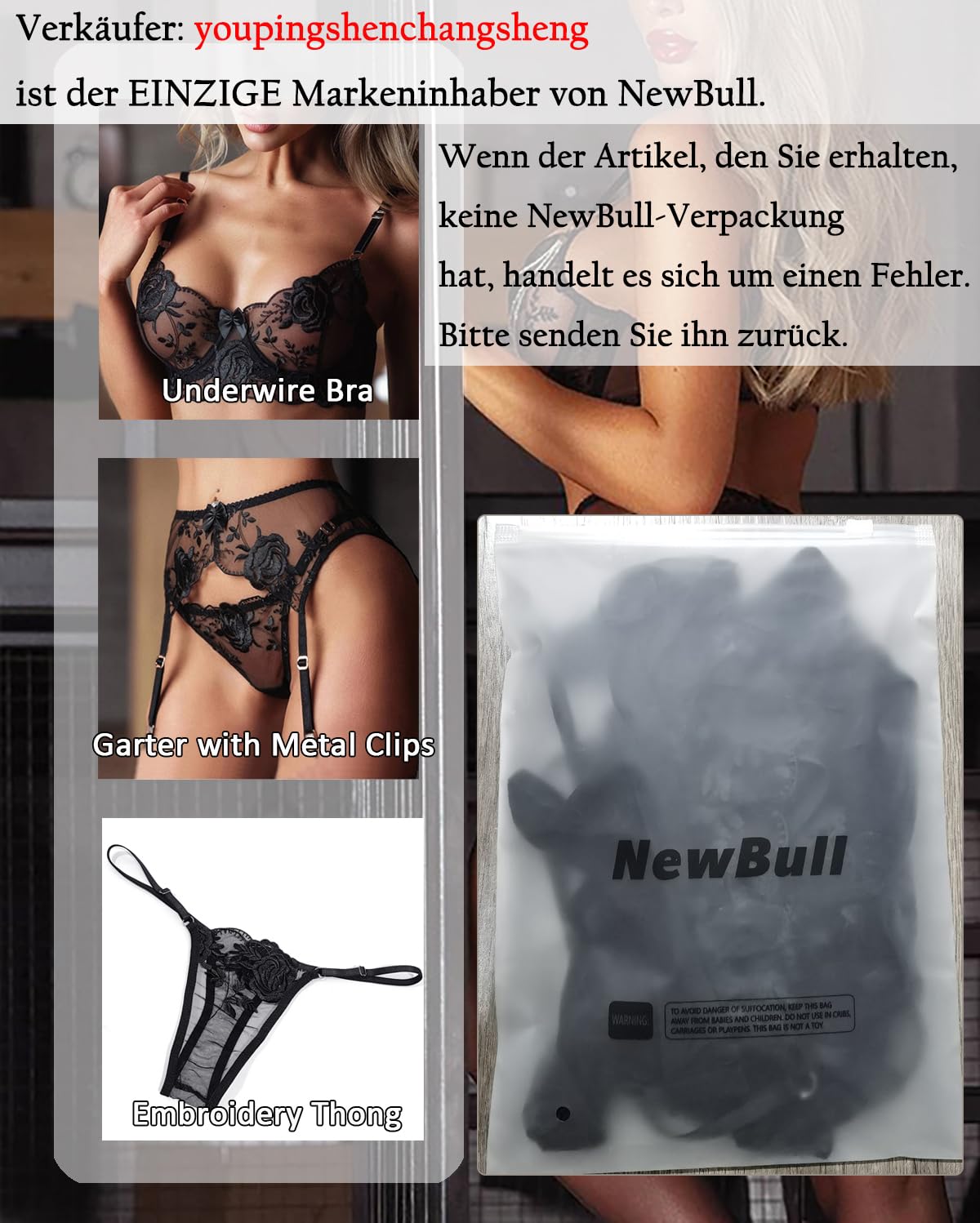 Conjunto de Lencería Sexy para Mujer viene con Sujetador Braguita y Ligas 3 Piezas Ropa Interior Bra con Aros y Tanga Atrevida Bordado Rosa Floral Transparente Liguero con 4 Tirantes Ajustables