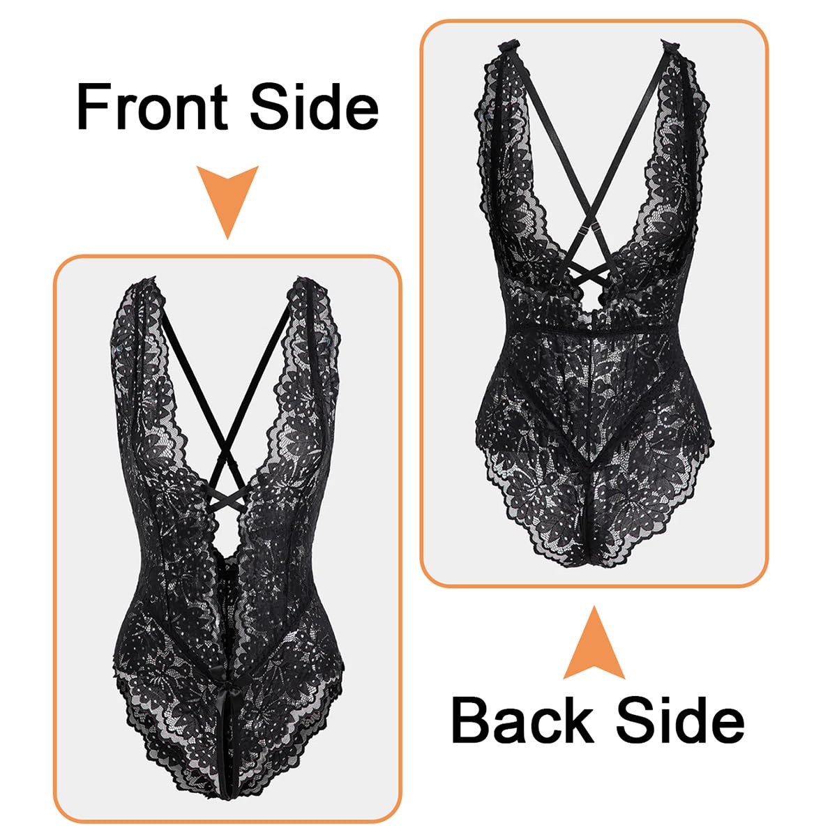 ROSVAY Body para Mujer Sexy Lencería Encaje Ropa Interior de Dormir Bodysuit Una Pieza con Aberturas Babydoll Escote en V Profundo Camisón sin Espalda Conjunto Lenceria Pijamas Monokini