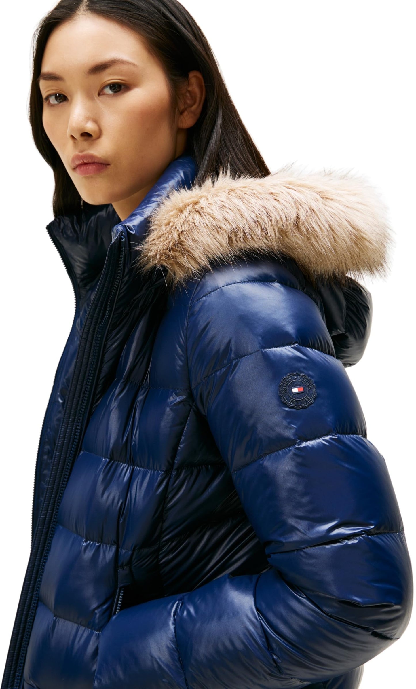 Cazadora acolchada Mujer Gloss Down Slim con borreguito, Azul (Dark Night Navy), S