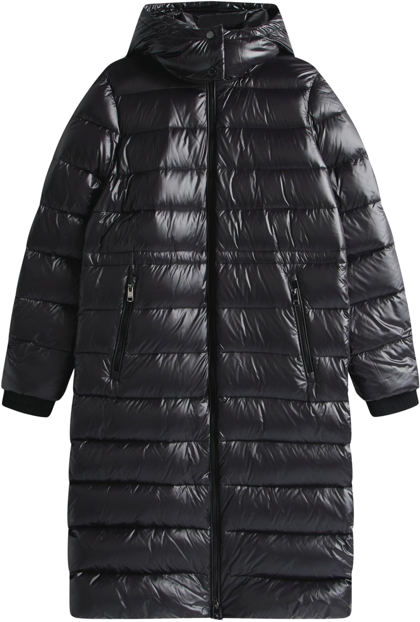 Abrigo acolchado Mujer Gloss Down Waist Maxi con cuello alto, Negro (Black), M