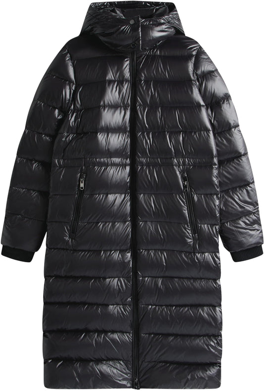 Abrigo acolchado Mujer Gloss Down Waist Maxi con cuello alto, Negro (Black), M