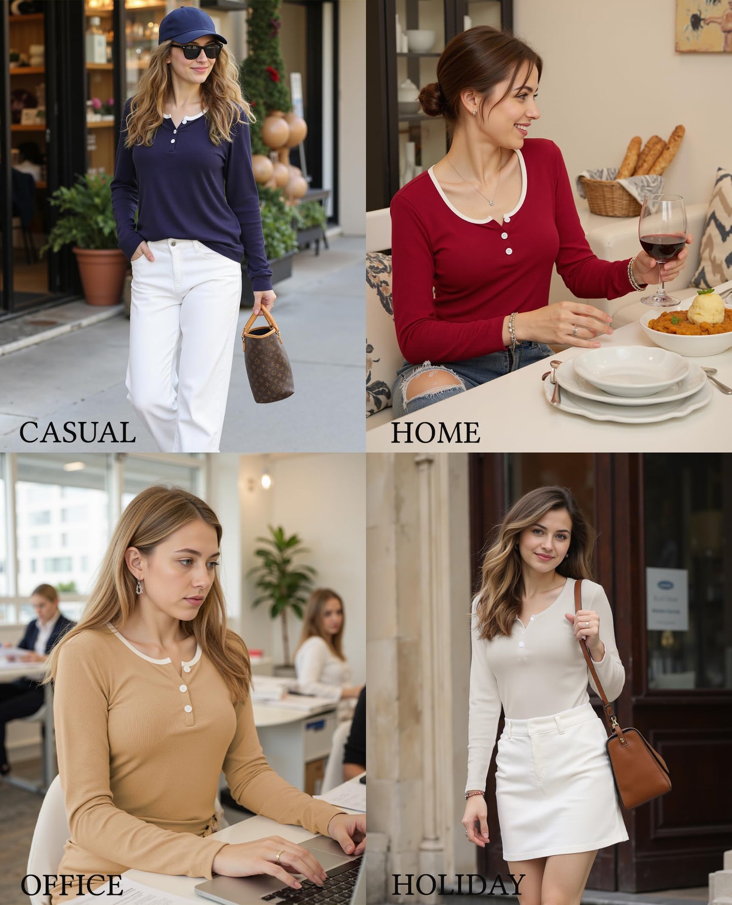 Wayleb Top Mujer Manga Larga Elástico de Algodón Acanalado – Camiseta Básica Elegante Estilo Casual, Ajustada y Cómoda, Azul Marino XS