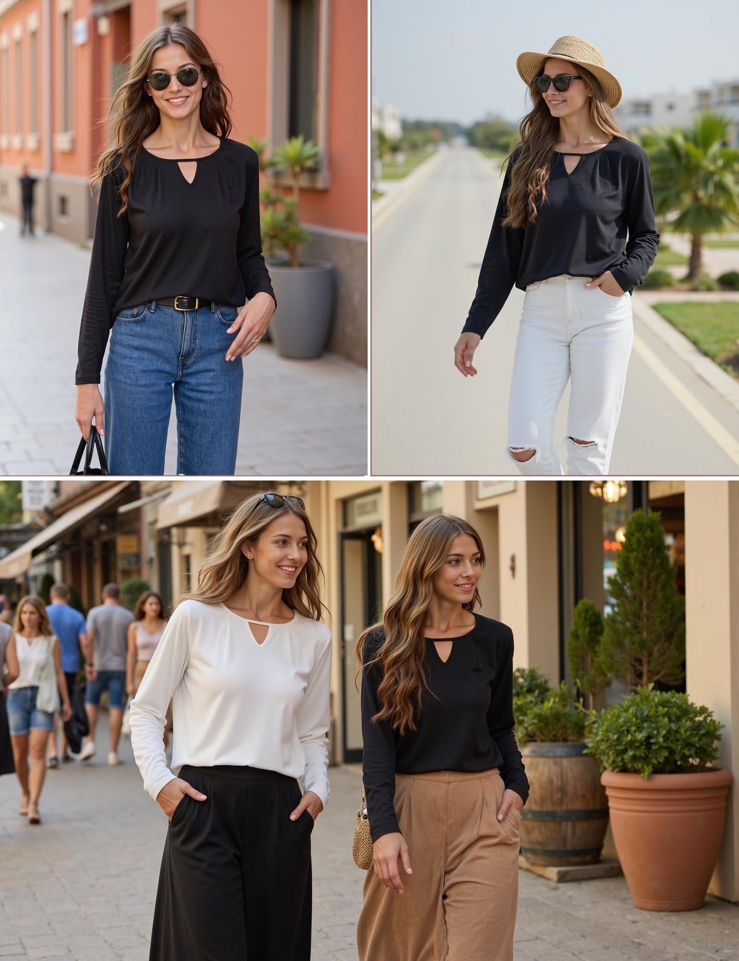 Gyabnw Ropa Mujer Camiseta Mujer Manga Larga Top Básico de Cuello Redondo Camiseta Elegantes y Cómodos Moda Tshirt