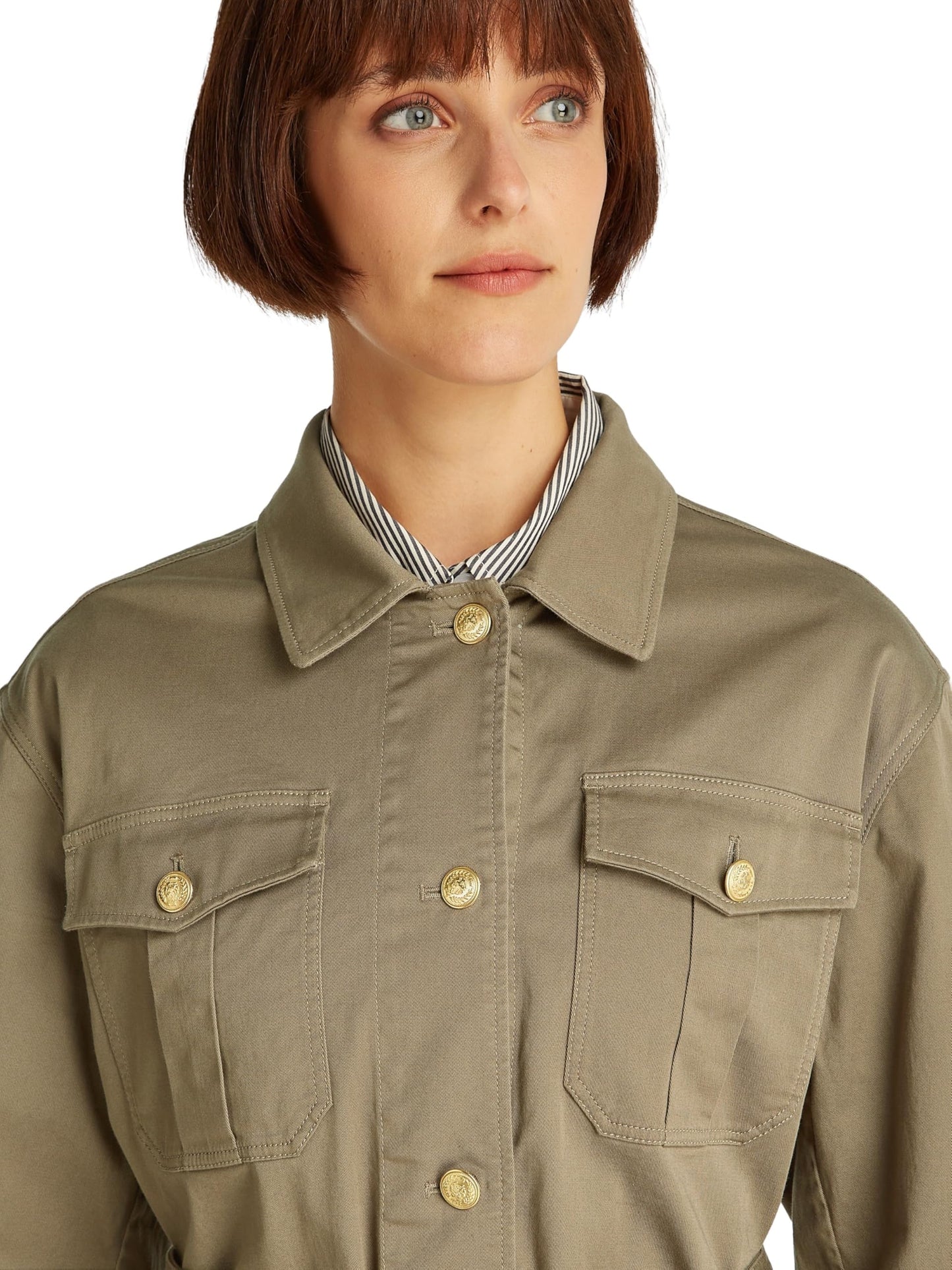 Chaqueta tipo camisa Mujer Gold Button Utility con bolsillos en el pecho, Marrón (Tundra Brown), XXL